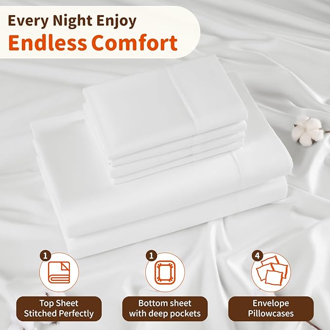 LBRO2M 1000 Thread Count 100% Egyptian Cotton Sheets Set 6 Piece Sets - Image 5