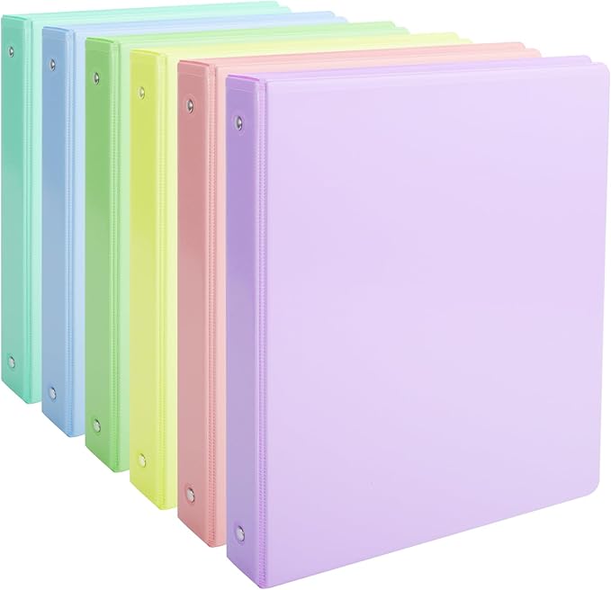 0.5 inch 3-Ring Binder, 1/2 inch Round Ring Binder with 2 Inside Pockets, Clear View Cover Binders Holds 8.5'' x 11''Paper，Pastel Color Binders for Office/Home/School Supply, 6 Pack-DeskoryOffice