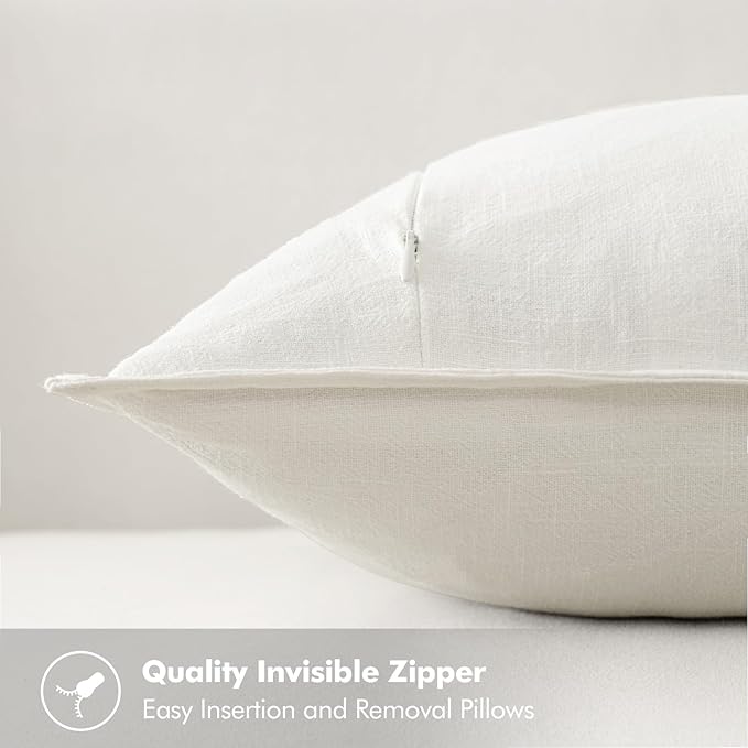 MIULEE Decorative Linen Euro Sham Pillow Covers 26x26 Cream White Boho - Image 3