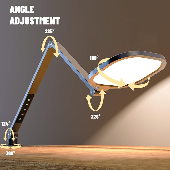 Led Desk Lamps for Home Office, Eye-Care Architect Light with Clamp, Dimmable Zoom Lighting with 3 Color Modes & 10 Brightness, Smart Computer Ring Light for Video Calls, Conference, Reading-DeskoryOffice