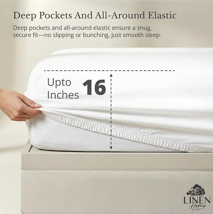 Linen Home 100% Cotton Percale Weave Fitted Sheet, King Size, Snow White - Image 2