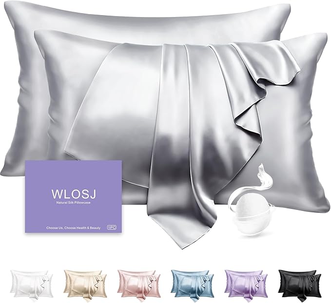 100% Silk Pillow Cases 2 Pack Queen Size Mulberry Silk Pillowcase Set of 2 by WLOSJ