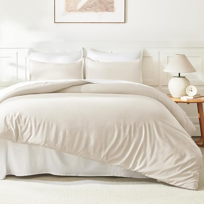 Litanika Queen Comforter Set Beige, 3 Pieces Lightweight Fluffy Solid Bedding - Image 6