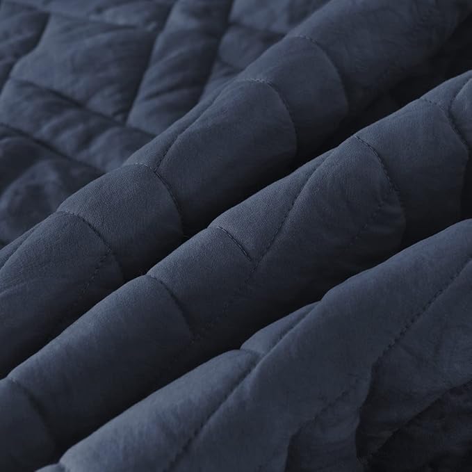 HORIMOTE HOME Quilt Set Twin Size Navy Blue, Classic Geometric Diamond Stitched - Image 3