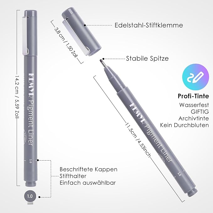 10 Micro Fine liner Drawing Art Pens Calligraphy Pens: 0.05mm-1.0mm Size Grey Art supplies Waterproof Archival Grey Ink Markers For Artists,Use for Professional Watercolor,Sketching-DeskoryOffice