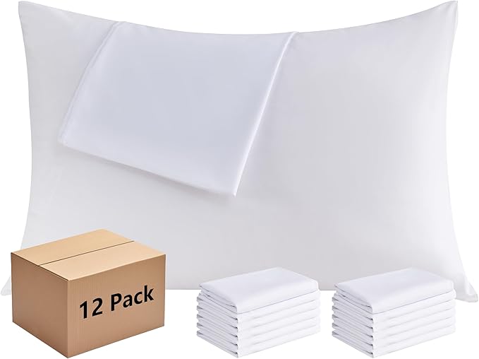 White Pillowcases Queen 12 Pack, 20x30 Pillow Cases by Culve