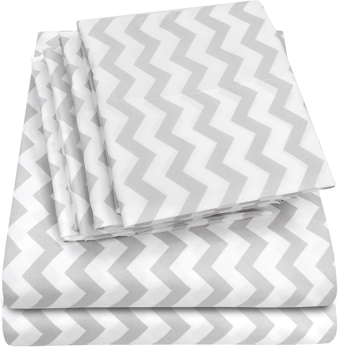 Queen Sheets Chevron Grey- 6 Piece 1500 Supreme Collection Fine Brushed by SweetHomeCollection