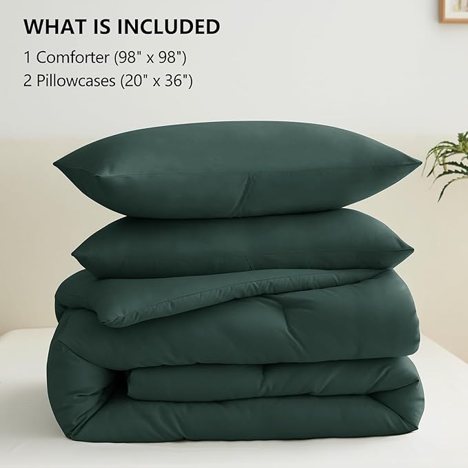 CozyLux Oversized Queen Comforter Set Forest Green, 3 Pieces 98x98 Solid - Image 6