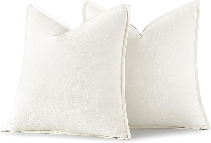 MIULEE Decorative Linen Euro Sham Pillow Covers 28x28 Inch Cream White Boho - Image 6