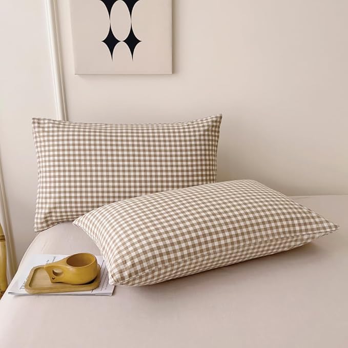 Nayoroom Brown Gingham Duvet Cover Full Size Tan White Plaid Checkered Duvet - Image 7
