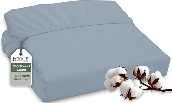 ROYALE LINENS 300 Thread Count 100% Long Staple Combed Cotton Fitted Sheet Queen by ROYALELINENS