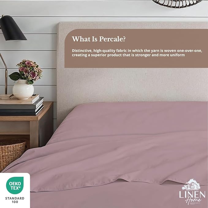 Linen Home 100% Cotton Percale 1 Flat Sheet, Full Size - Image 4