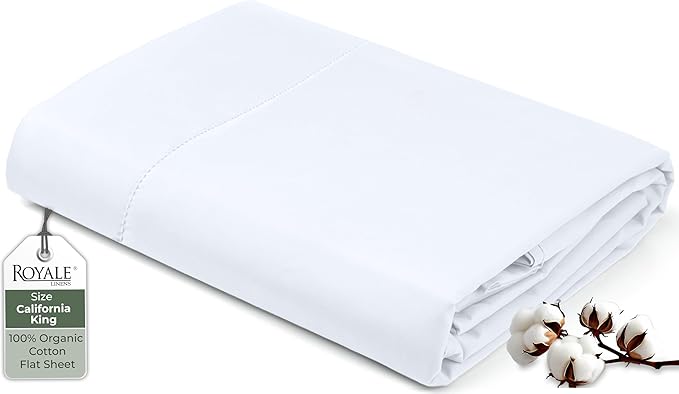 Royale Linen 100% Organic Cotton California King Flat Sheet Only by ROYALELINENS