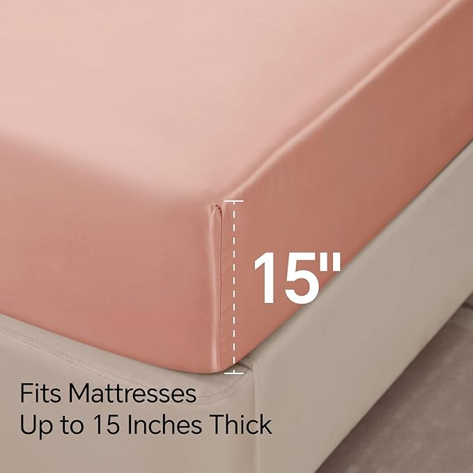 BEDELITE Satin Sheets Queen Size Bed Set, Luxury Soft Coral Pink Silky Sheets - Image 6