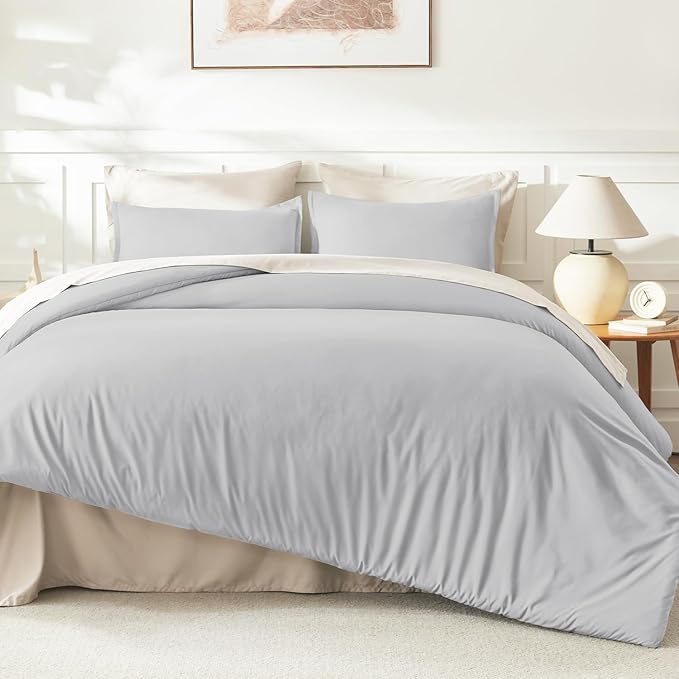 Litanika Light Grey Comforter Full Size, 3 Pieces Lightweight Solid Bedding - Image 6