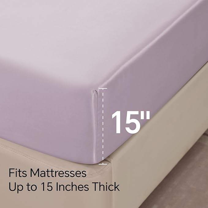 BEDELITE California King Sheets Set, Luxury Soft Lavender Satin Sheets - Image 6