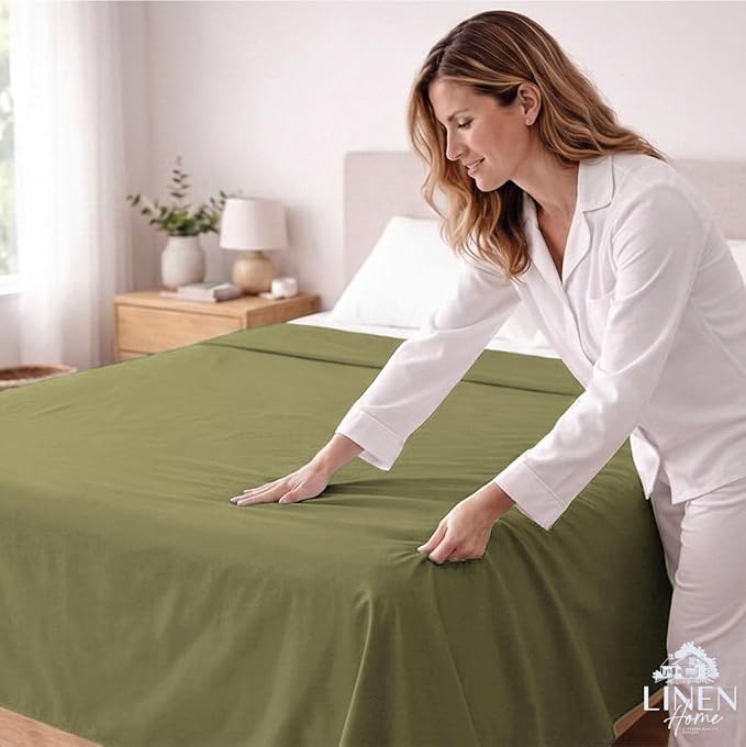 Linen Home 100% Cotton Percale 1 Flat Sheet, Queen Size - Image 3