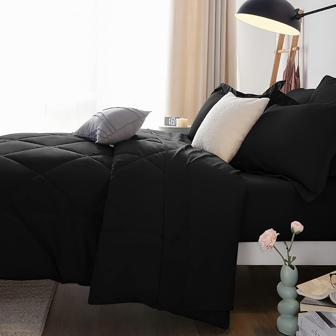 CozyLux King Size Comforter Set Black - Image 9