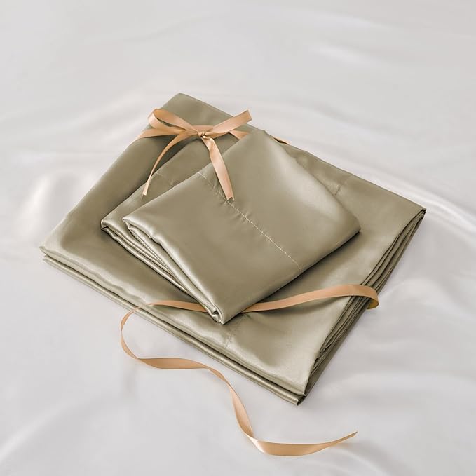 BEDELITE King Size Sheets Set, Luxury Soft Taupe Satin Sheets - Image 7