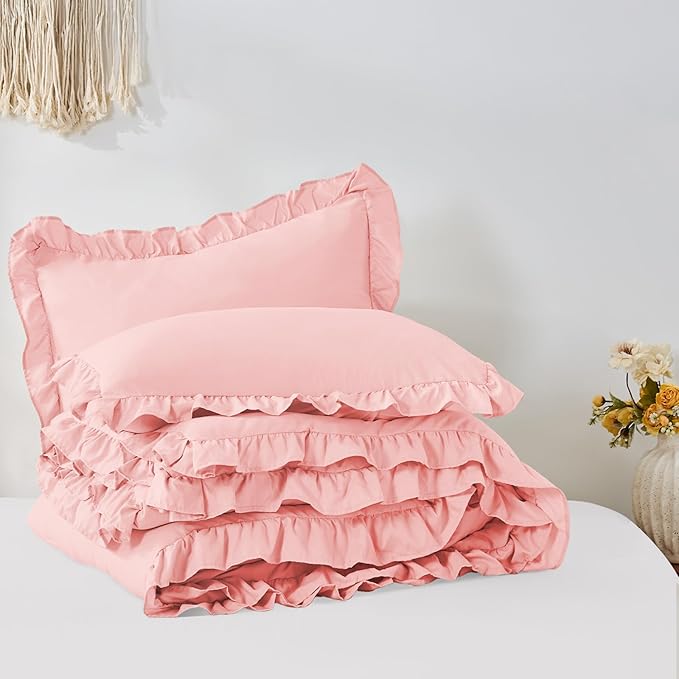 FUANNA Full Size Comforter Sets Pink, 3 Pieces Ruffle Full Size Bedding Sets - Image 9