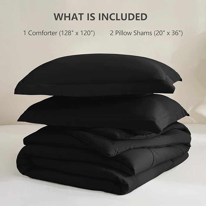 CozyLux Super King Plus Comforter Set, 3 Pieces Black 128x120 Box Stitched - Image 6