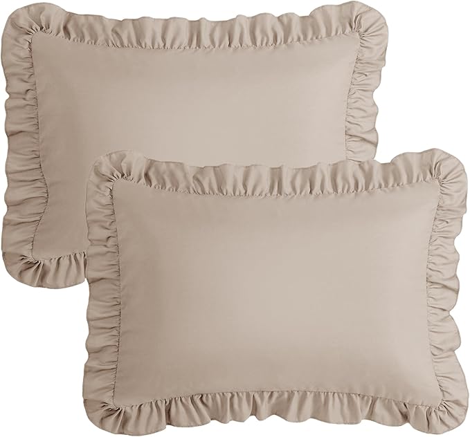 KKJIAF Ruffle Pillow Cases Queen Size Set of 2, Khaki Ruffled Pillow Covers - Image 7