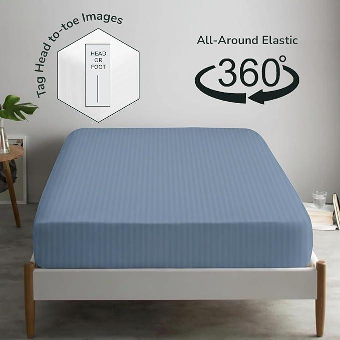 Feather & Stitch 1 Piece Fitted Sheet Full Size, 100% Cotton Damask Sateen Weave - Image 4