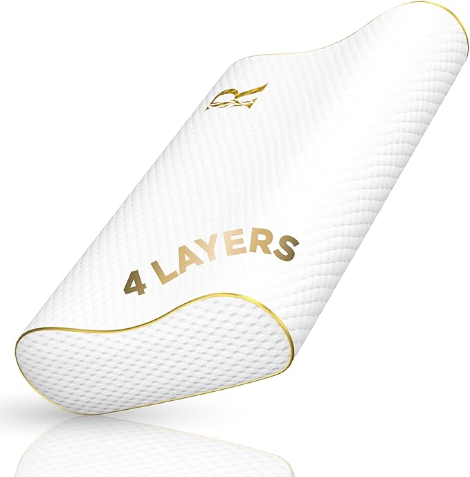 Cervical Memory Foam Pillow – 4-Layer Adjustable King Size Contour Design by ROYALTHERAPY
