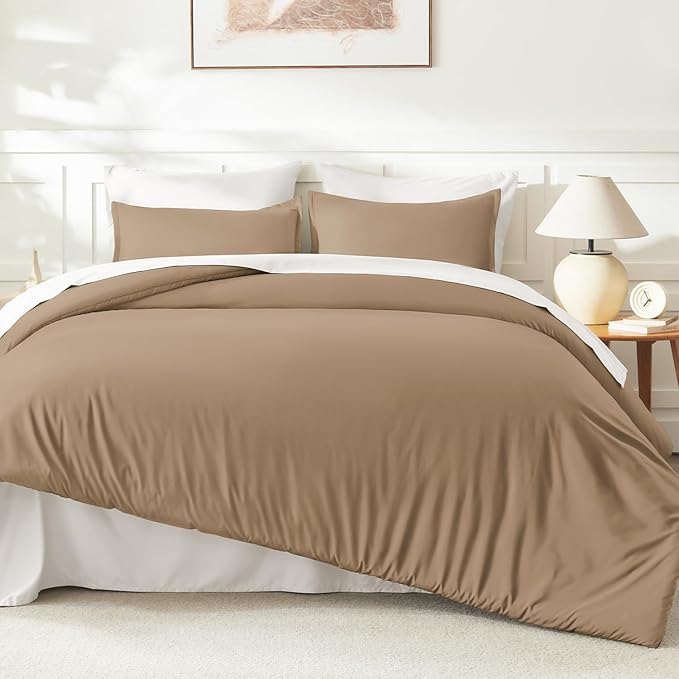 Litanika Taupe Comforter Set King Size, 3 Pieces Solid Bedding Comforter Set - Image 6