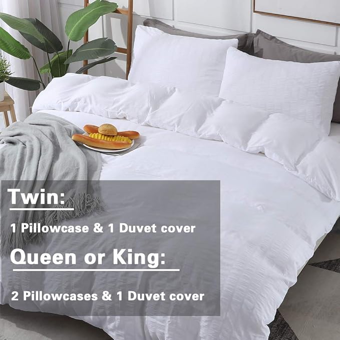 AveLom Seersucker Stripe Duvet Cover Full, 3 Pieces White Zipper Closure Corner - Image 7