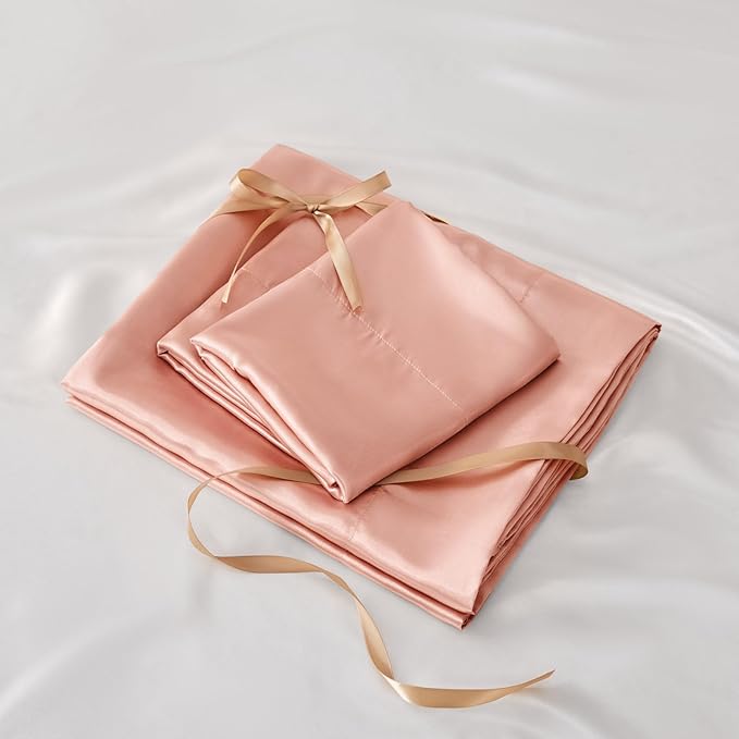 BEDELITE Satin Sheets Twin XL Size Bed Set, Luxury Soft Coral Pink Silky Sheets - Image 7