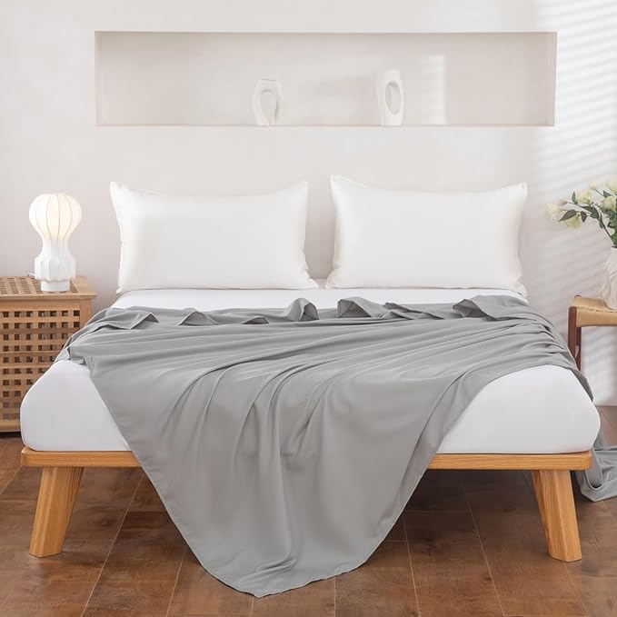 Queen Flat Sheet Only， 90x102Inch Light Gray - Image 2