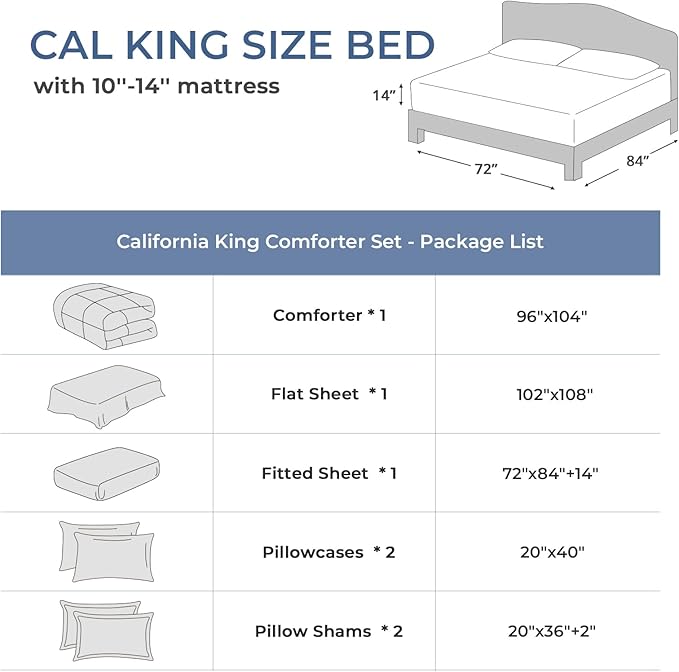Sasttie California King Comforter Set, 7 Pieces Reversible Cal King Bed in a Bag - Image 2