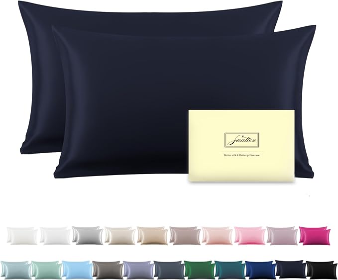 Silk Pillow Cases 2 Pack Soft Breathable and Sliky King Size Pillow Cases Set by Suatien