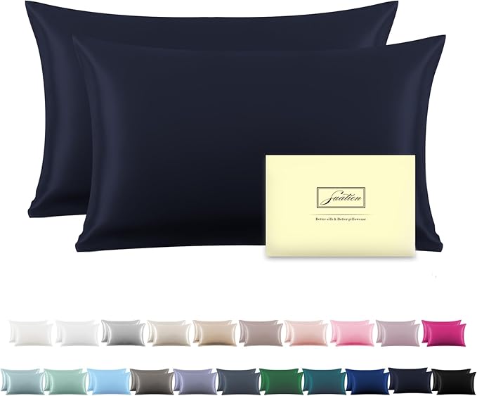 Silk Pillow Cases 2 Pack, Soft Breathable and Sliky Queen Size Pillow Cases Set by Suatien