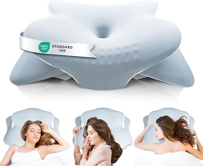 Cervical Neck Pillow for Sleeping - Ergonomically Designed Memory Foam Pillows for Neck Pain Relief, Side Sleeper Pillow for Neck Pain with Washable Cooling Cover for Side and Back Sleepers（Blue）