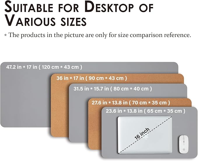 Large Cork Desk Mat - 47.2"x 17" Desk Pad for Office and Home - Ideal for Large Mouse Pad and Desk Mats on Top of Desks(Gray)-DeskoryOffice