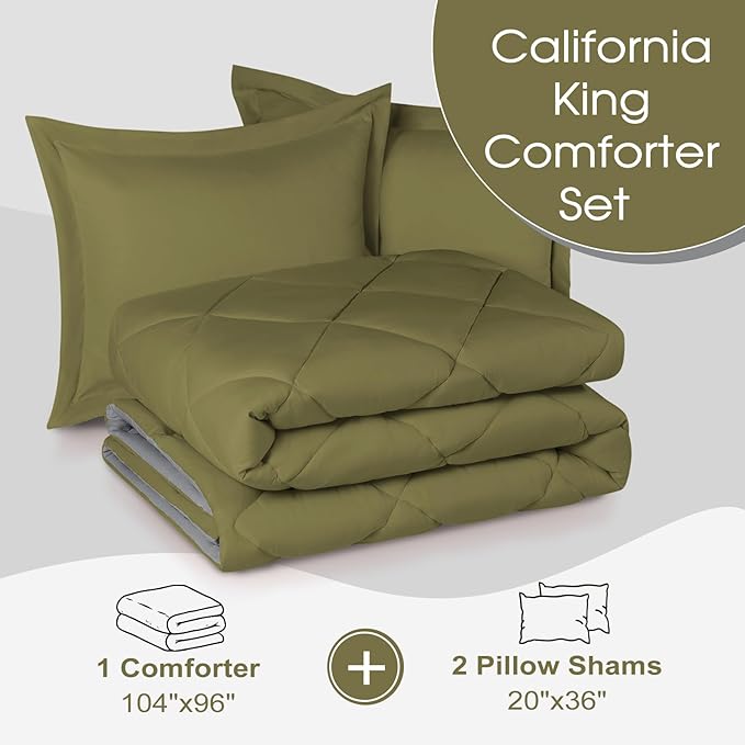 Basic Beyond California King Comforter Set, Olive Green/Charcoal Comforter Set - Image 6