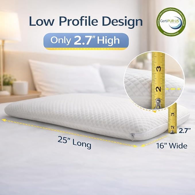 DLIGHT BD Ultra Slim 2.7" Stomach Sleeping Gel Infused Memory Foam Pillow- - Image 2