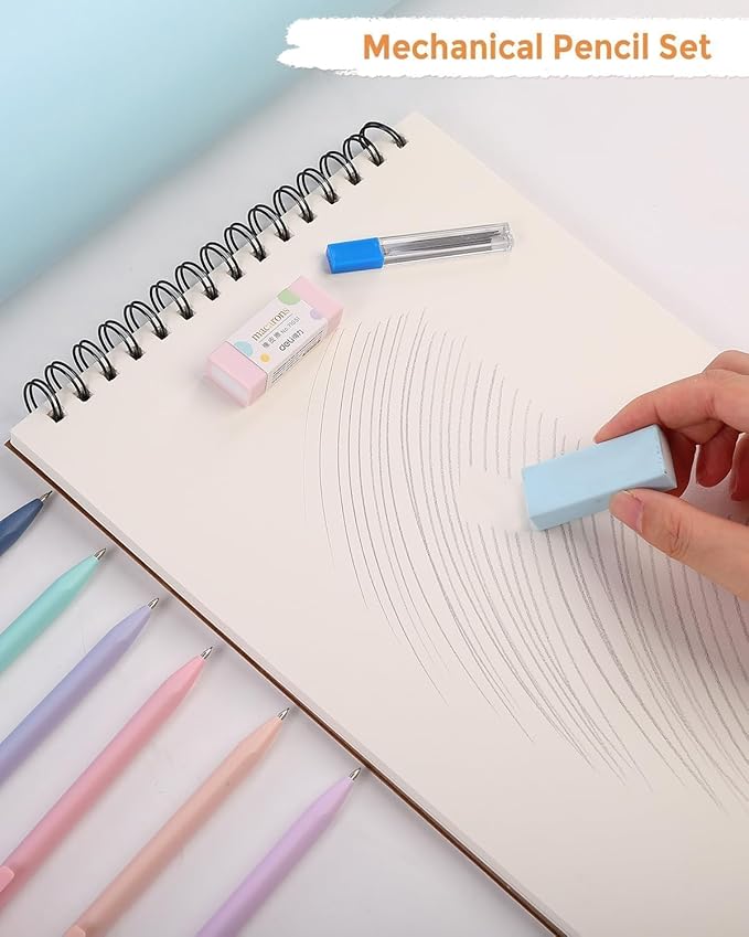 SKYDUE Cute School Supplies 44 PCS, Aesthetic Pencil Case with 12 Pastel Highlighters, 5 Black Gel Pens, 6 Color Gel Pens & Mechanical Pencils, College Essentials Students Stationary Set Pink-DeskoryOffice