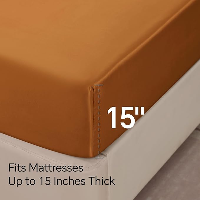 BEDELITE King Size Sheets Set, Luxury Soft Burnt Orange Satin Sheets - Image 6