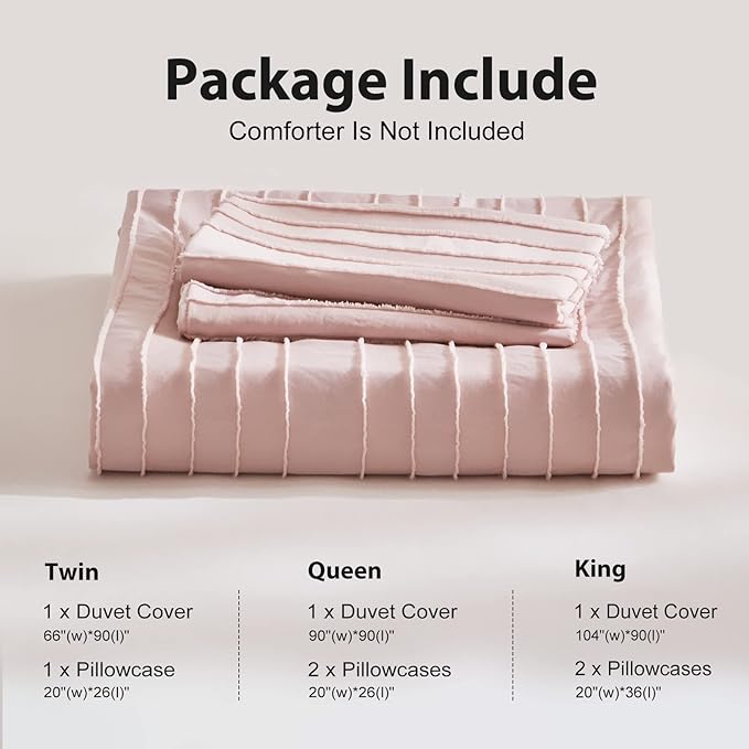 WARMDERN Pink Boho Duvet Cover King Size, Striped Textured Duvet Cover Set - Image 6