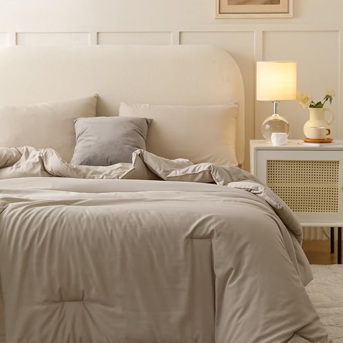 ROSGONIA Queen Comforter Set Oatmeal - Image 3