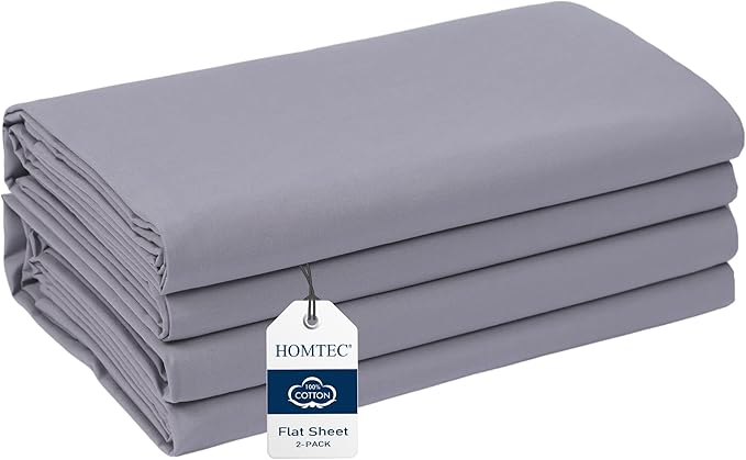 Full Size Flat Sheet 2 Pack, 100% Cotton Percale Flat Bed Sheet, Breathable & by HOMTEC