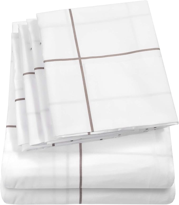 Queen Sheets Window Pane White by SweetHomeCollection