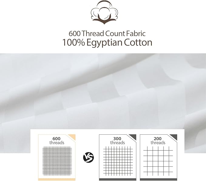 Twin XL Size Striped Fitted Sheet Only White Color, 100% Egyptian Cotton 600 - Image 3