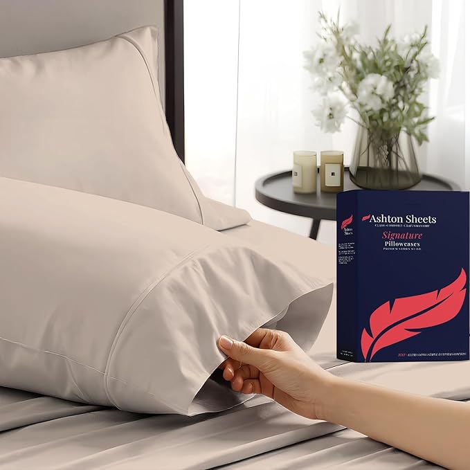 100% Egyptian Cotton Pillow Cases King Size Set of 2 by AshtonSheets