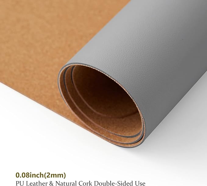 Large Cork Desk Mat - 47.2"x 17" Desk Pad for Office and Home - Ideal for Large Mouse Pad and Desk Mats on Top of Desks(Gray)-DeskoryOffice