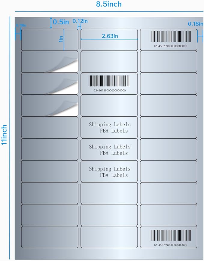 1" x 2-5/8" Address Labels- Matte Silver Mailing Labels Stickers for Laser/Inkjet Printer-Permanent Adhesive Stickers-DeskoryOffice