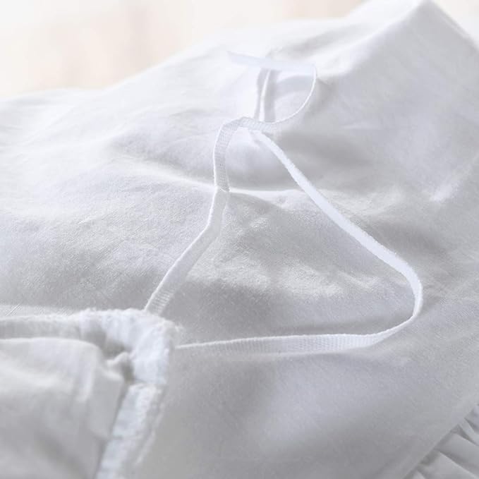 Queen's House White Ruffle Twin Duvet Cover, Washed Cotton Shabby Boho Chic - Image 4